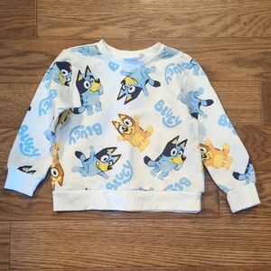 Playful Cartoon Print White and Blue Sweatshirt